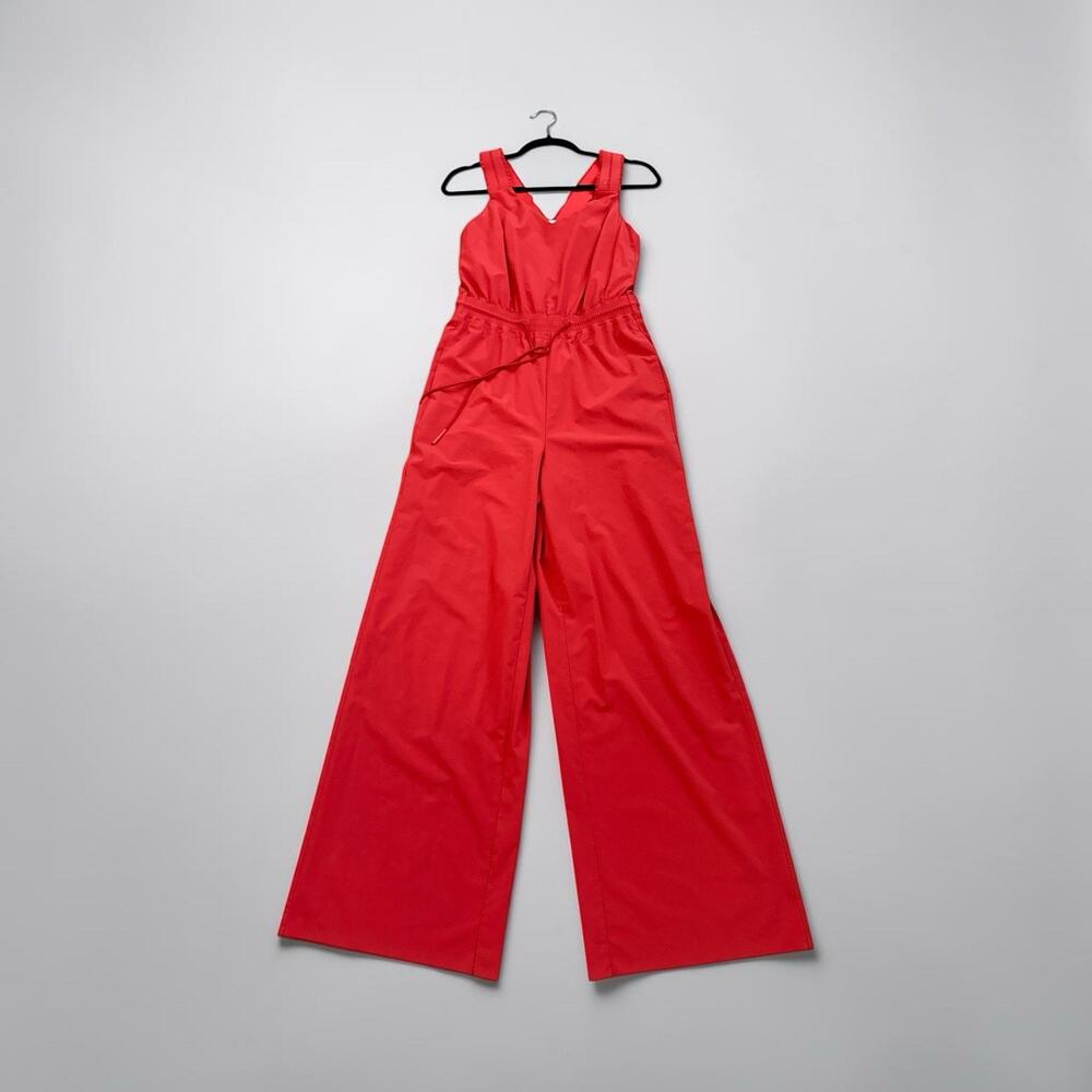 Athleta Size 2 Savannah Jumpsuit Orange Current Red Stretch Wide Leg FLAW READ - Picture 5 of 7